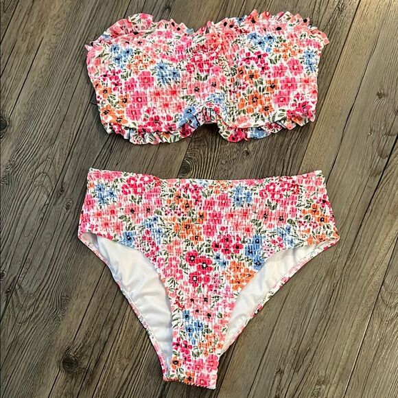 SHEIN Other - SHEIN Pink and Orange Bandeau Bikini Swimwear